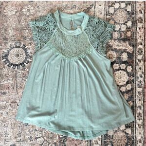 White Birch Sage Green Lace Blouse